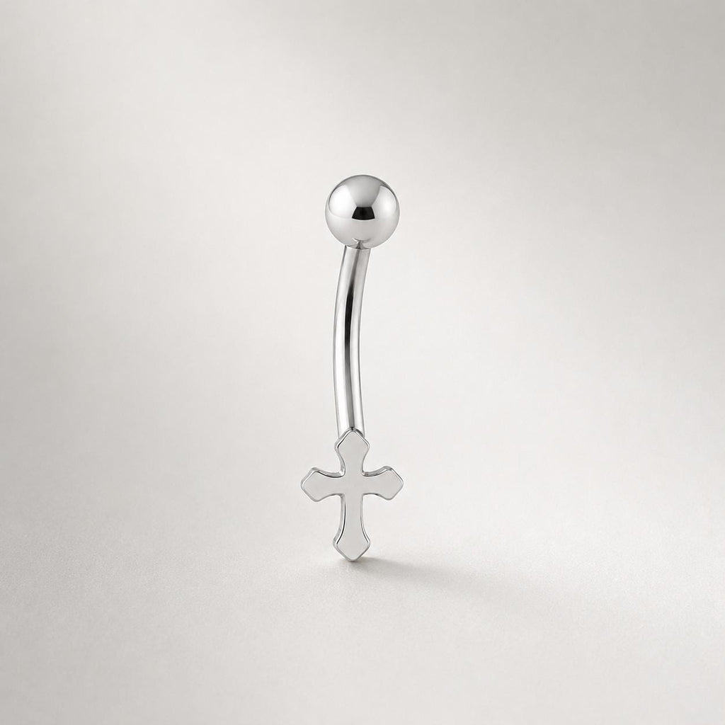 ASTM F136 Titanium Cross Eyebrow Ring, 16G Curved Barbell, Silver Cross Dangle Brow Piercing Jewelry, Gothic Rook Vertical Labret
