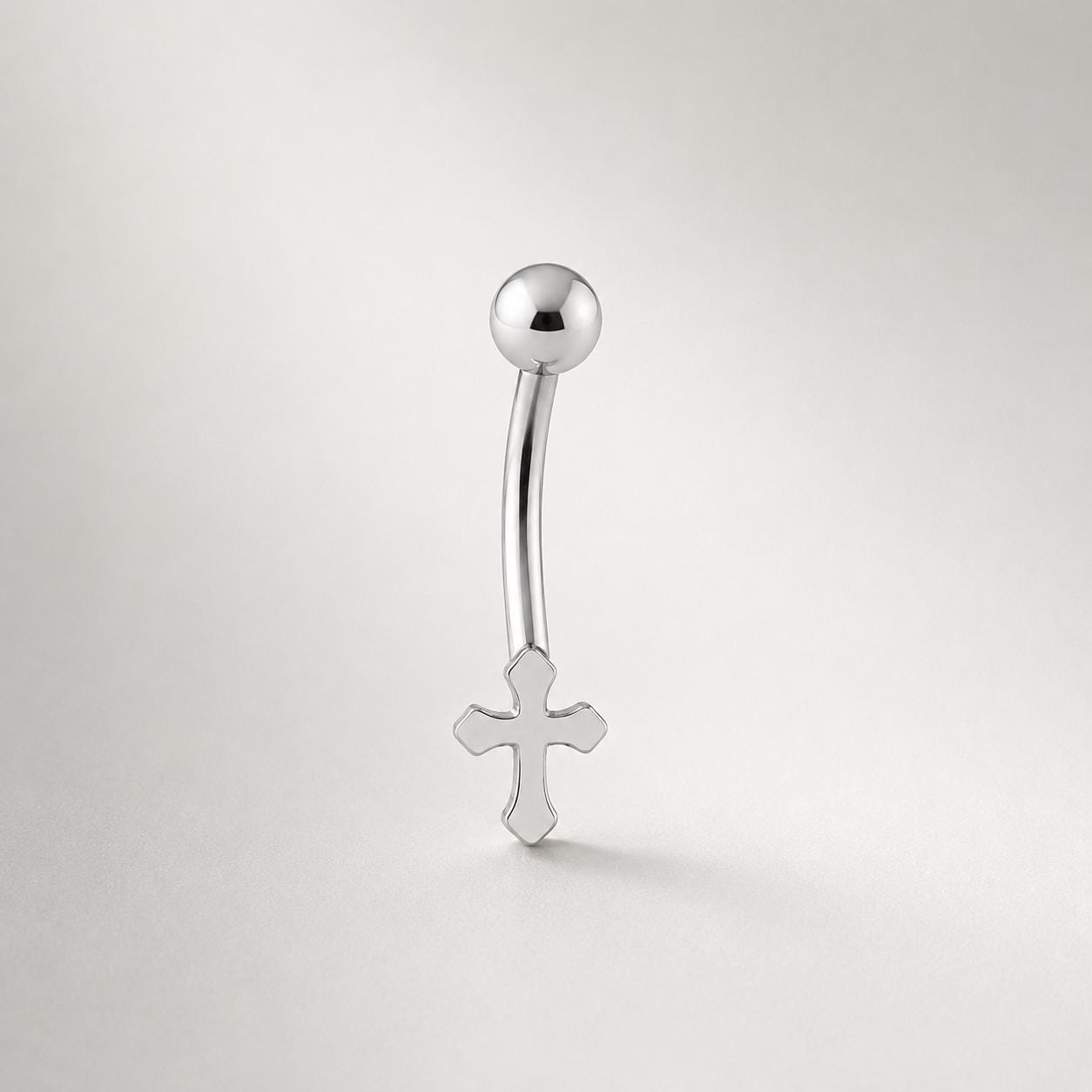 ASTM F136 Titanium Cross Eyebrow Ring, 16G Curved Barbell, Silver Cross Dangle Brow Piercing Jewelry, Gothic Rook Vertical Labret