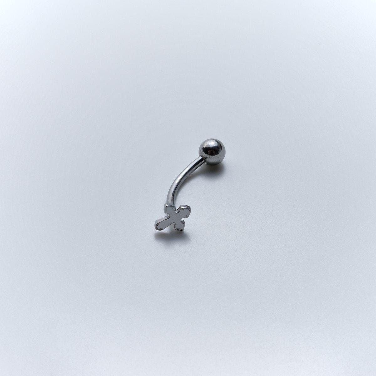 ASTM F136 Titanium Cross Eyebrow Ring, 16G Curved Barbell, Silver Cross Dangle Brow Piercing Jewelry, Gothic Rook Vertical Labret