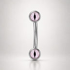 ASTM F136 Titanium Cat Eye Eyebrow Ring, 16G Straight Barbell, Pink Eyeball Brow Piercing Jewelry, Gothic Rook Vertical Labret