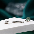 ASTM F136 Titanium Moss Agate Eyebrow Ring｜16G Curved Barbell｜Green Gem Spike Brow Piercing｜Celestial Jewelry