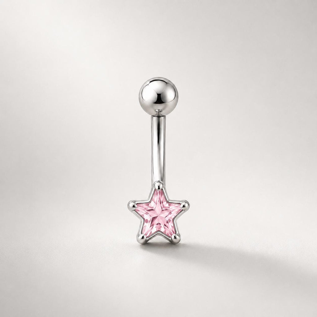 ASTM F136 Titanium Star Eyebrow Ring, 16G Curved Barbell, CZ Star Brow Piercing Jewelry, Pink Clear Blue Rook Vertical Labret