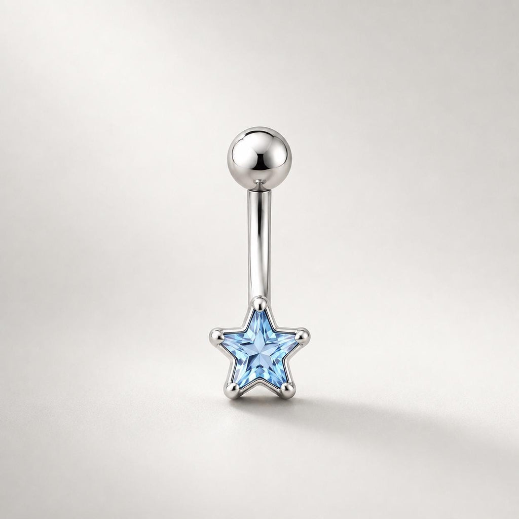ASTM F136 Titanium Star Eyebrow Ring, 16G Curved Barbell, CZ Star Brow Piercing Jewelry, Pink Clear Blue Rook Vertical Labret