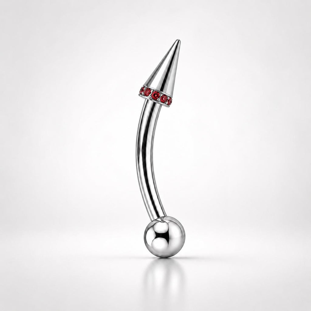 ASTM F136 Titanium Spike Eyebrow Ring, 16G Curved Barbell, CZ Paved Cone Brow Piercing Jewelry, Rook Vertical Labret