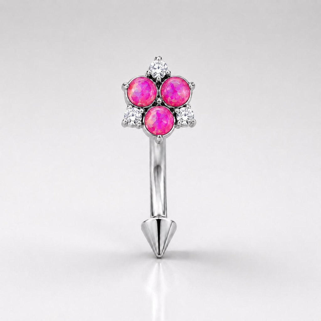 ASTM F136 Titanium Flower Eyebrow Ring, 16G Straight Barbell, Multi Color CZ Floral Brow Piercing Jewelry, Rook Helix Vertical Labret