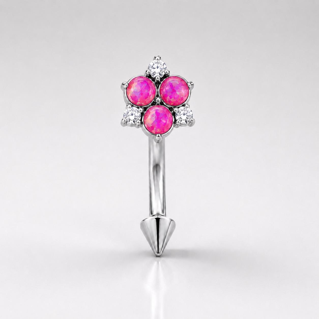 ASTM F136 Titanium Flower Eyebrow Ring, 16G Straight Barbell, Multi Color CZ Floral Brow Piercing Jewelry, Rook Helix Vertical Labret