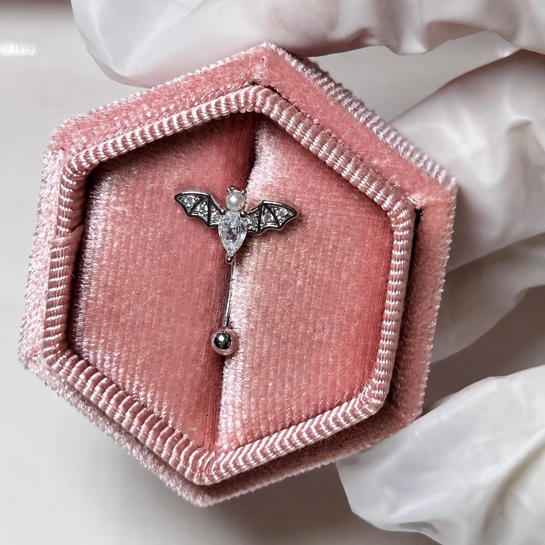 ASTM F136 Titanium Bat Eyebrow Ring, 16G Curved Barbell, Pearl CZ Wing Brow Piercing Jewelry, Gothic Eyebrow Piercing