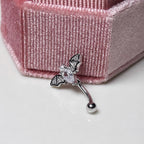 ASTM F136 Titanium Bat Eyebrow Ring, 16G Curved Barbell, Pearl CZ Wing Brow Piercing Jewelry, Gothic Eyebrow Piercing