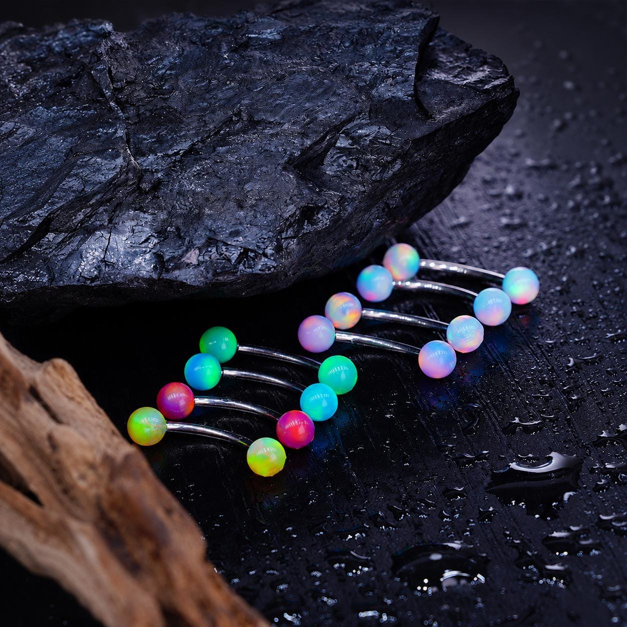 Titanium Eyebrow Piercing Jewelry ASTM F136 16G Curved Barbell | Multi Color Opal Ball Rook Helix Vertical Labret Jewelry | Hypoallergenic