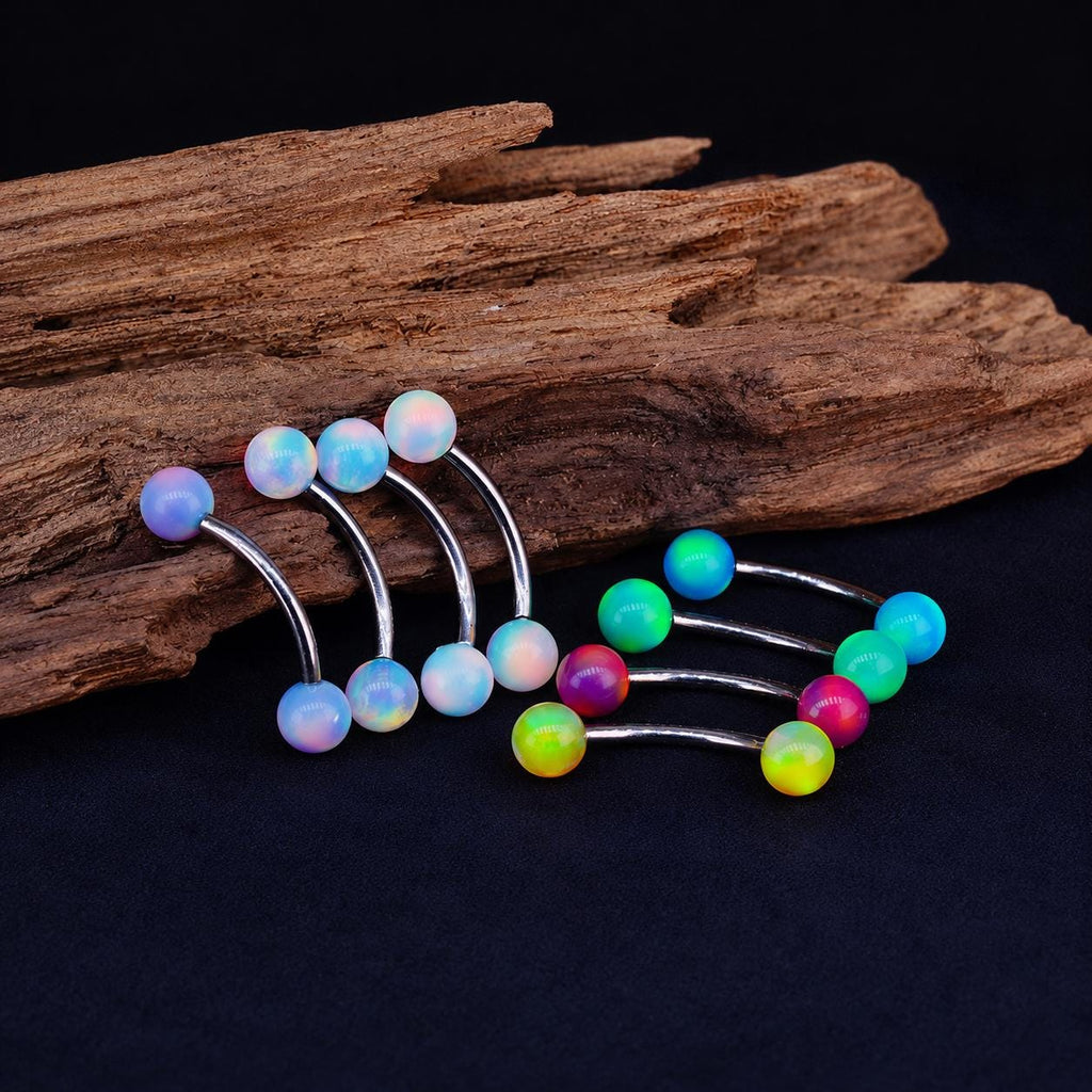 Titanium Eyebrow Piercing Jewelry ASTM F136 16G Curved Barbell | Multi Color Opal Ball Rook Helix Vertical Labret Jewelry | Hypoallergenic