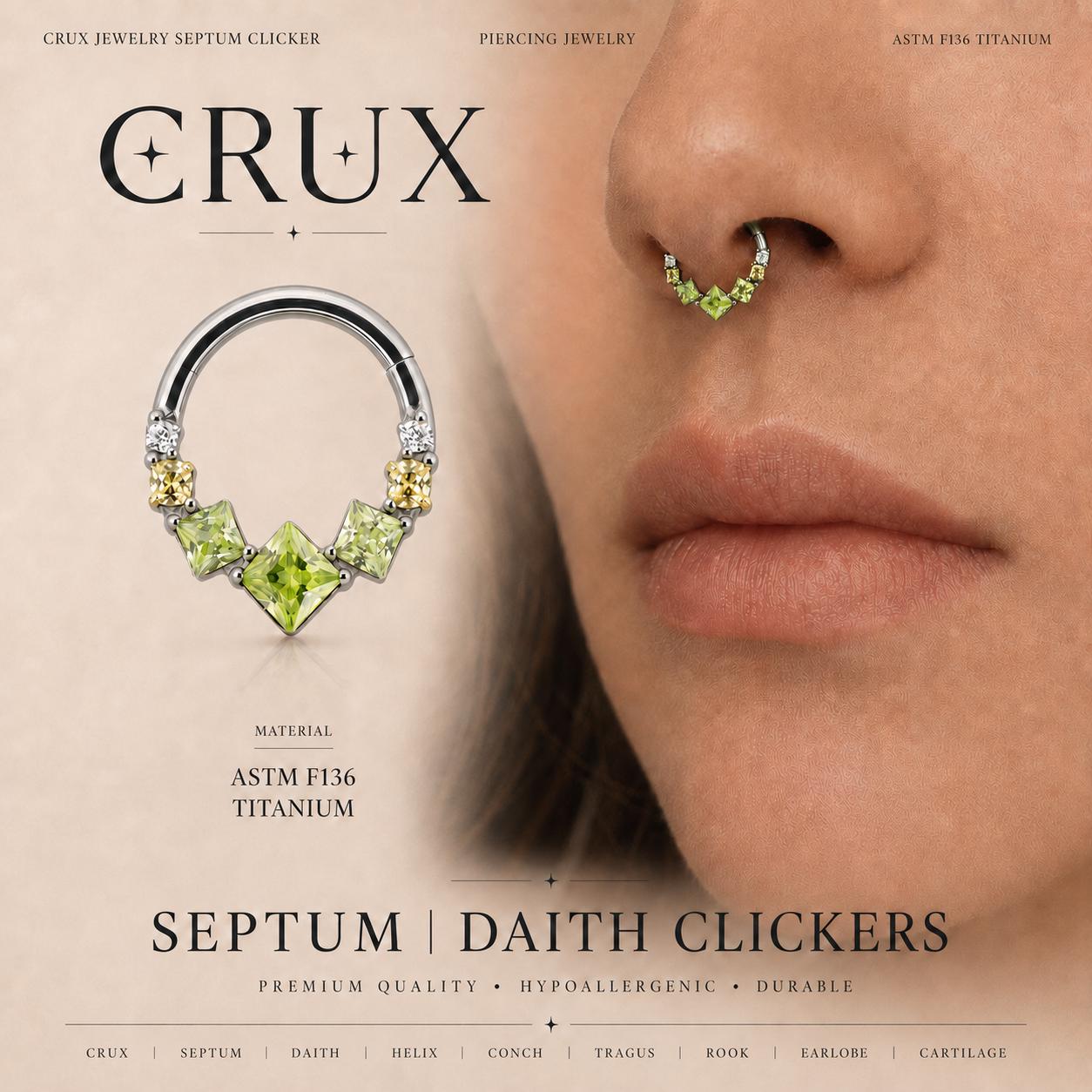 16G 8mm Titanium Crystal Cluster Clicker Ring | Hinged Hoop Septum Daith Helix Cartilage Piercing Jewelry Gift for Her Birthday