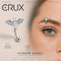 ASTM F136 Titanium Bat Eyebrow Ring, 16G Curved Barbell, Pearl CZ Wing Brow Piercing Jewelry, Gothic Eyebrow Piercing