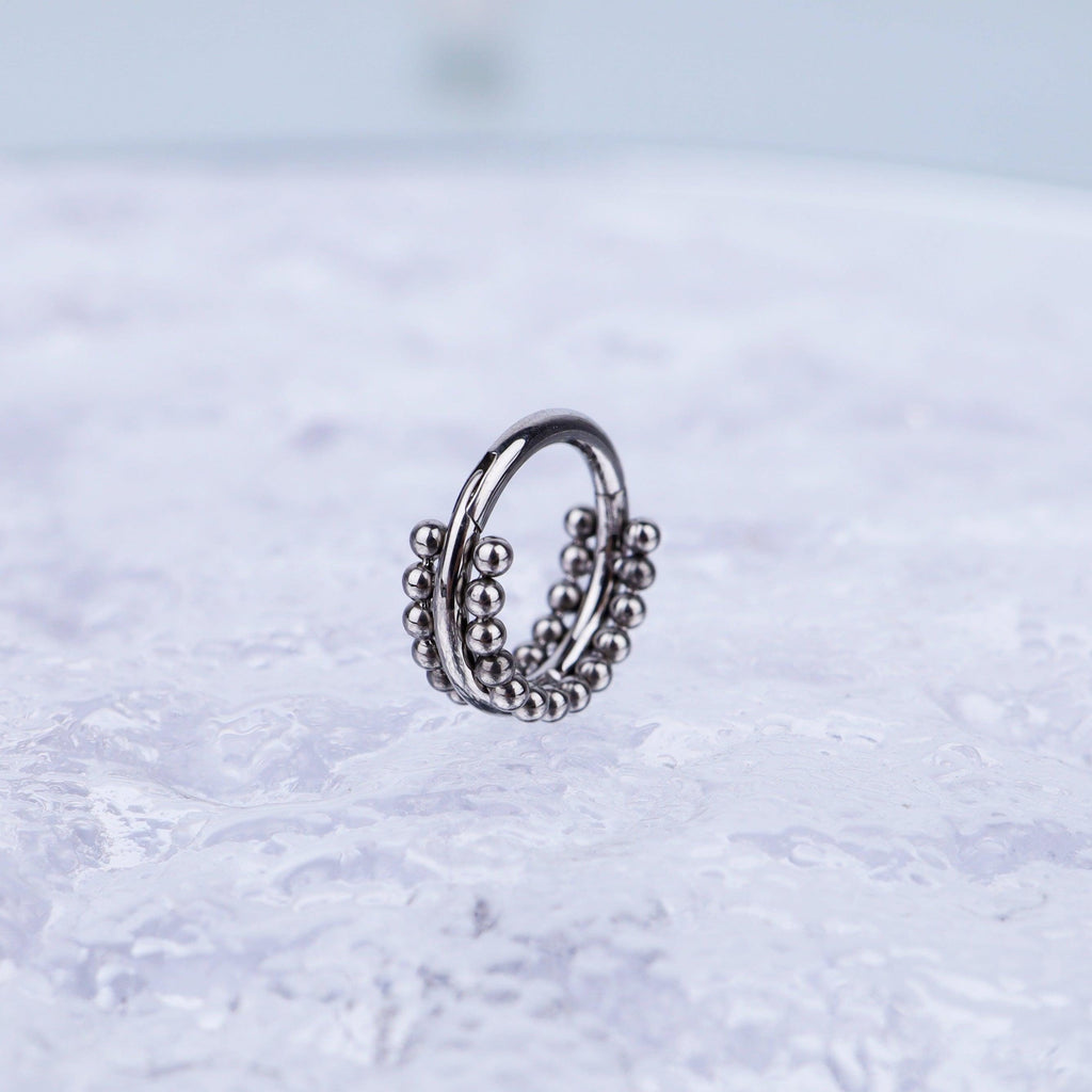 ASTM F136 Titanium Double Hoop Beaded Septum Ring｜16G Hinged Clicker｜Stacked Bead Daith Jewelry｜Hypoallergenic｜Helix Conch Rook Cartilage - Image 6