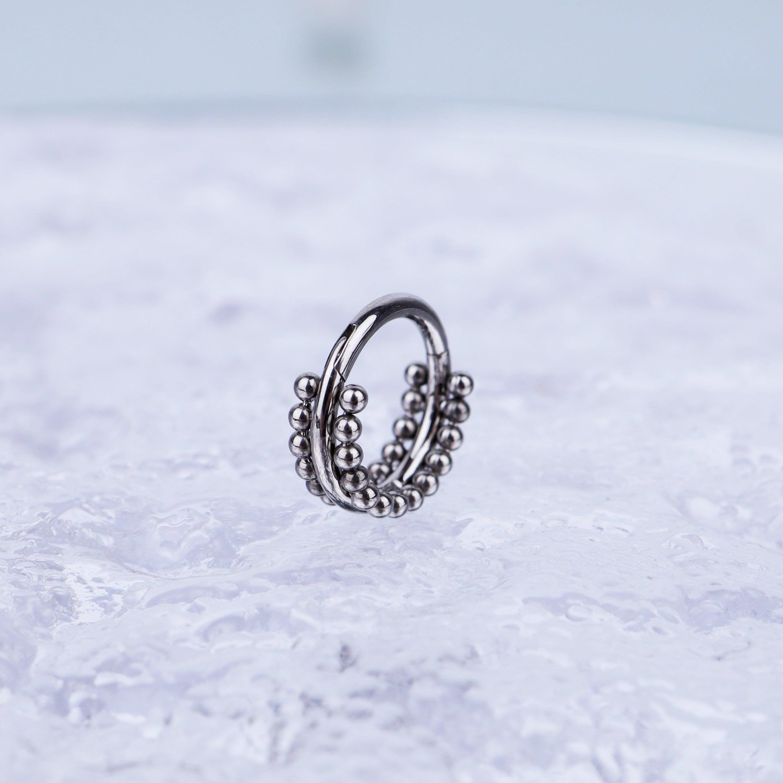 ASTM F136 Titanium Double Hoop Beaded Septum Ring｜16G Hinged Clicker｜Stacked Bead Daith Jewelry｜Hypoallergenic｜Helix Conch Rook Cartilage - Image 6