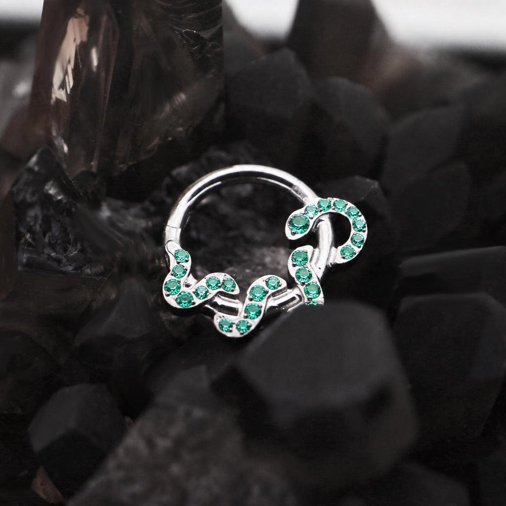 ASTM F136 Titanium Snake Septum Ring｜16G Hinged Clicker｜Sparkling CZ Serpent Daith Jewelry｜Hypoallergenic｜Helix Conch Rook - Image 6