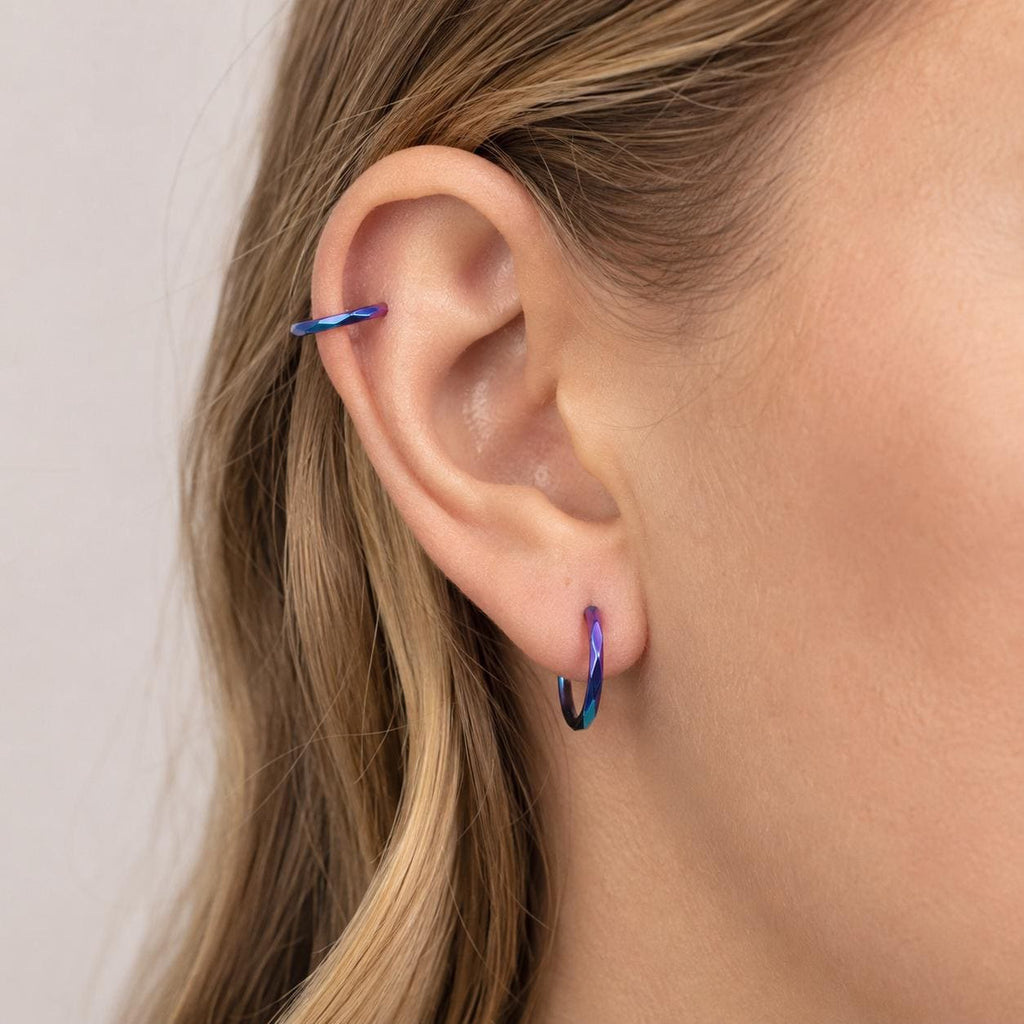 ASTM F136 Titanium Faceted Rainbow Septum Ring｜16G Hinged Clicker｜Geometric Daith Jewelry｜Hypoallergenic｜Helix Conch Rook - Image 2