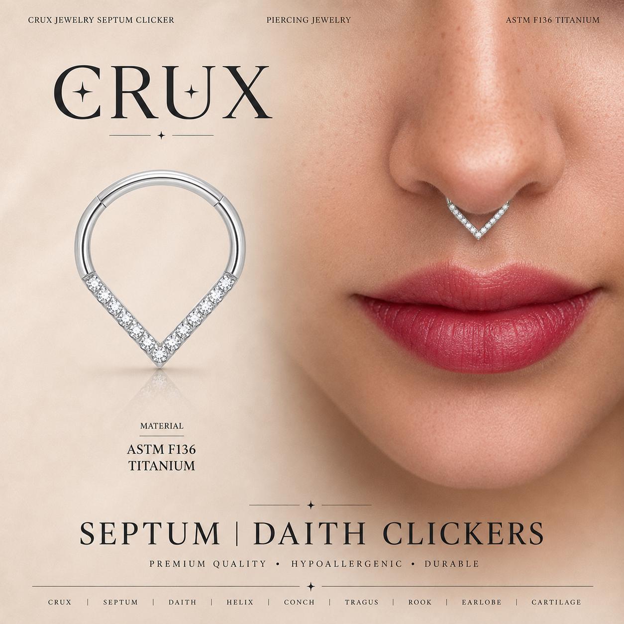ASTM F136 Titanium CZ Teardrop Septum Ring｜16G Hinged Clicker｜Colorful Daith Jewelry｜Hypoallergenic｜Helix Conch Rook