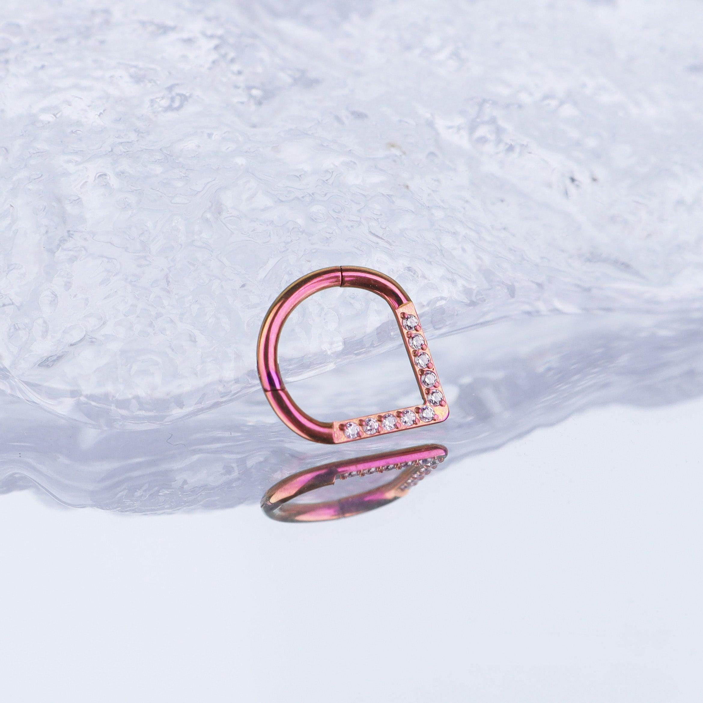 ASTM F136 Titanium CZ Teardrop Septum Ring｜16G Hinged Clicker｜Colorful Daith Jewelry｜Hypoallergenic｜Helix Conch Rook - Image 6