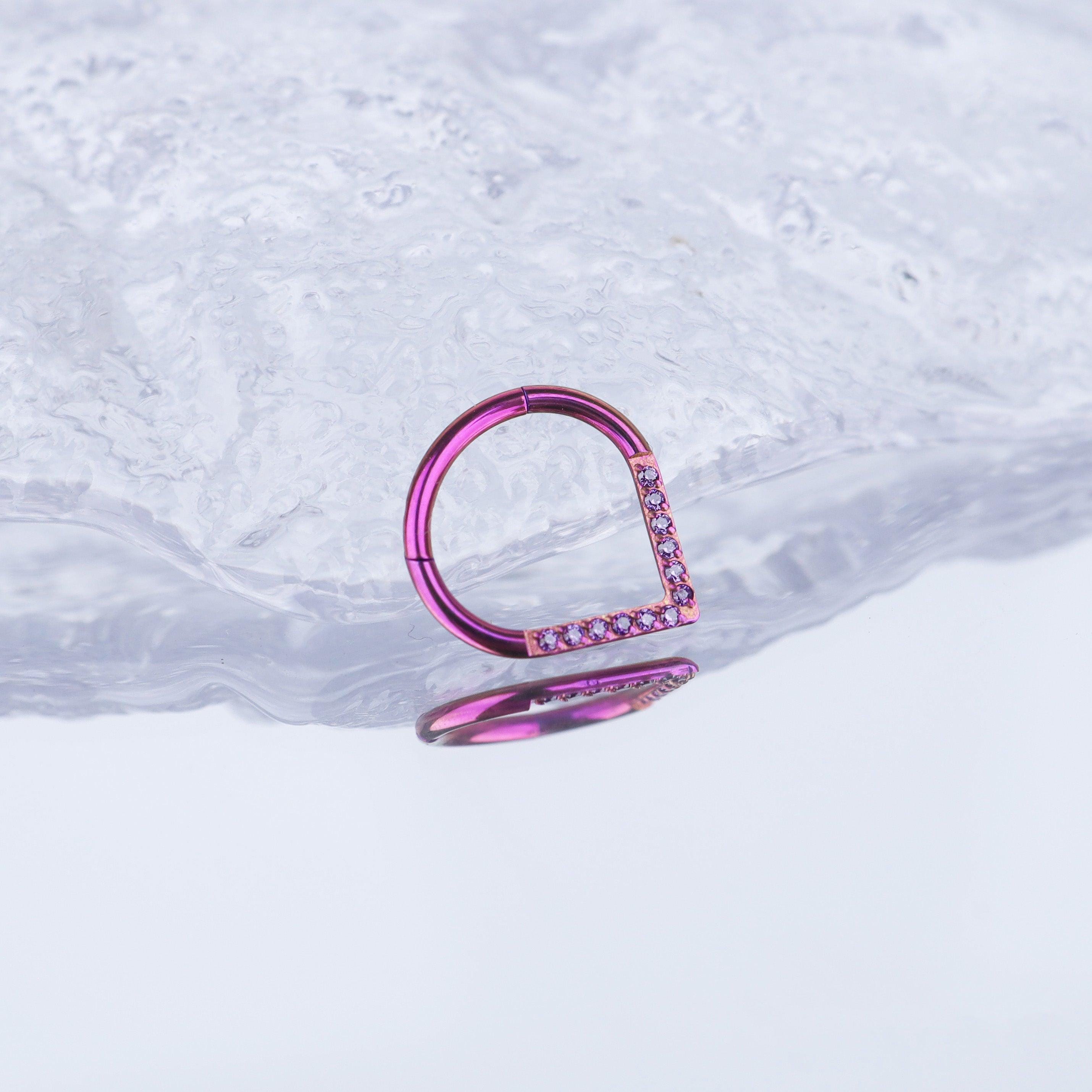 ASTM F136 Titanium CZ Teardrop Septum Ring｜16G Hinged Clicker｜Colorful Daith Jewelry｜Hypoallergenic｜Helix Conch Rook - Image 3