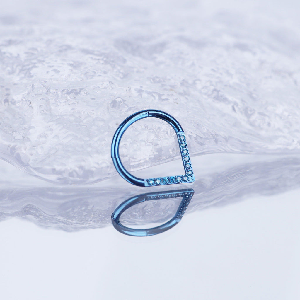 ASTM F136 Titanium CZ Teardrop Septum Ring｜16G Hinged Clicker｜Colorful Daith Jewelry｜Hypoallergenic｜Helix Conch Rook - Image 7