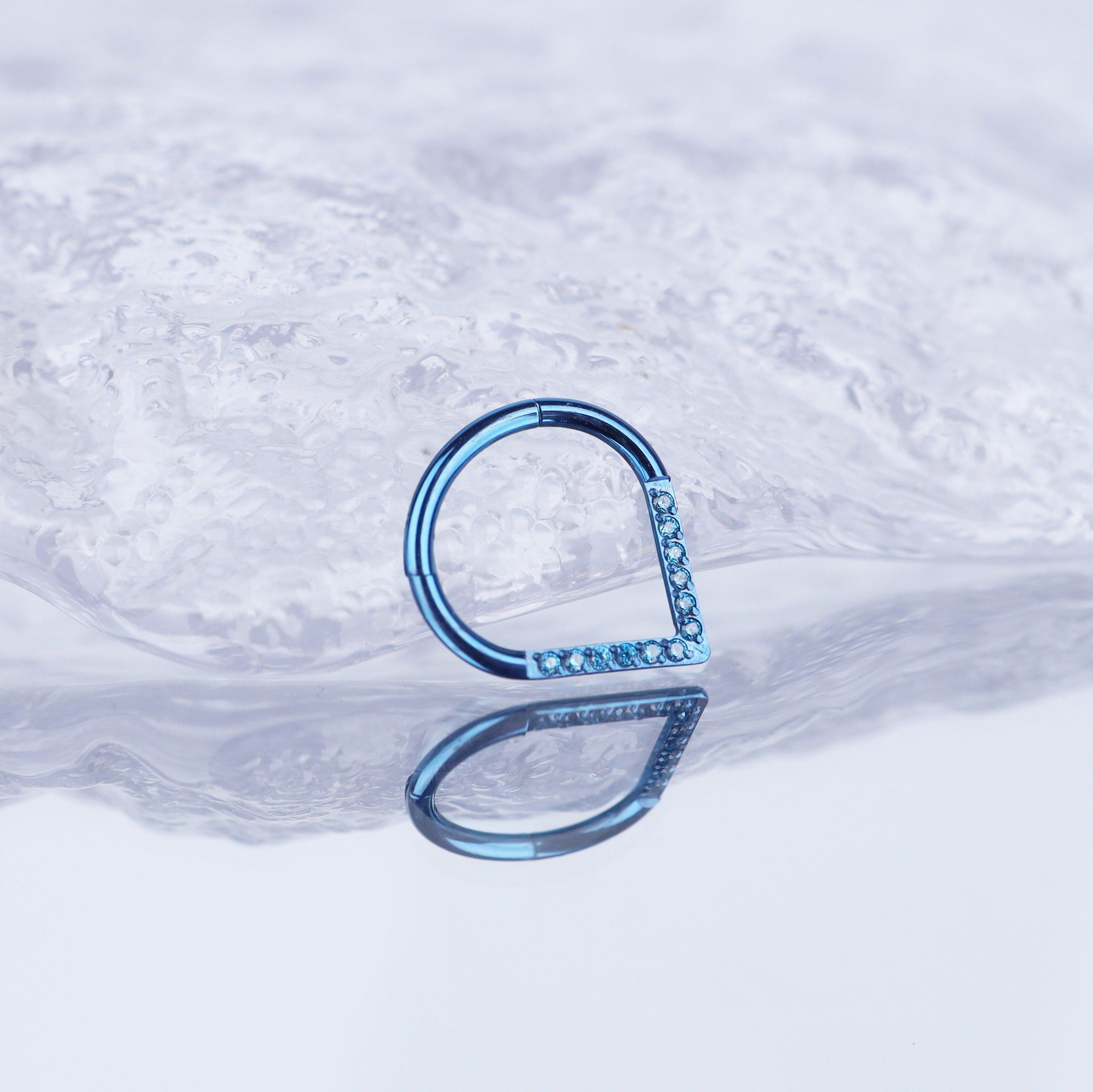 ASTM F136 Titanium CZ Teardrop Septum Ring｜16G Hinged Clicker｜Colorful Daith Jewelry｜Hypoallergenic｜Helix Conch Rook - Image 7