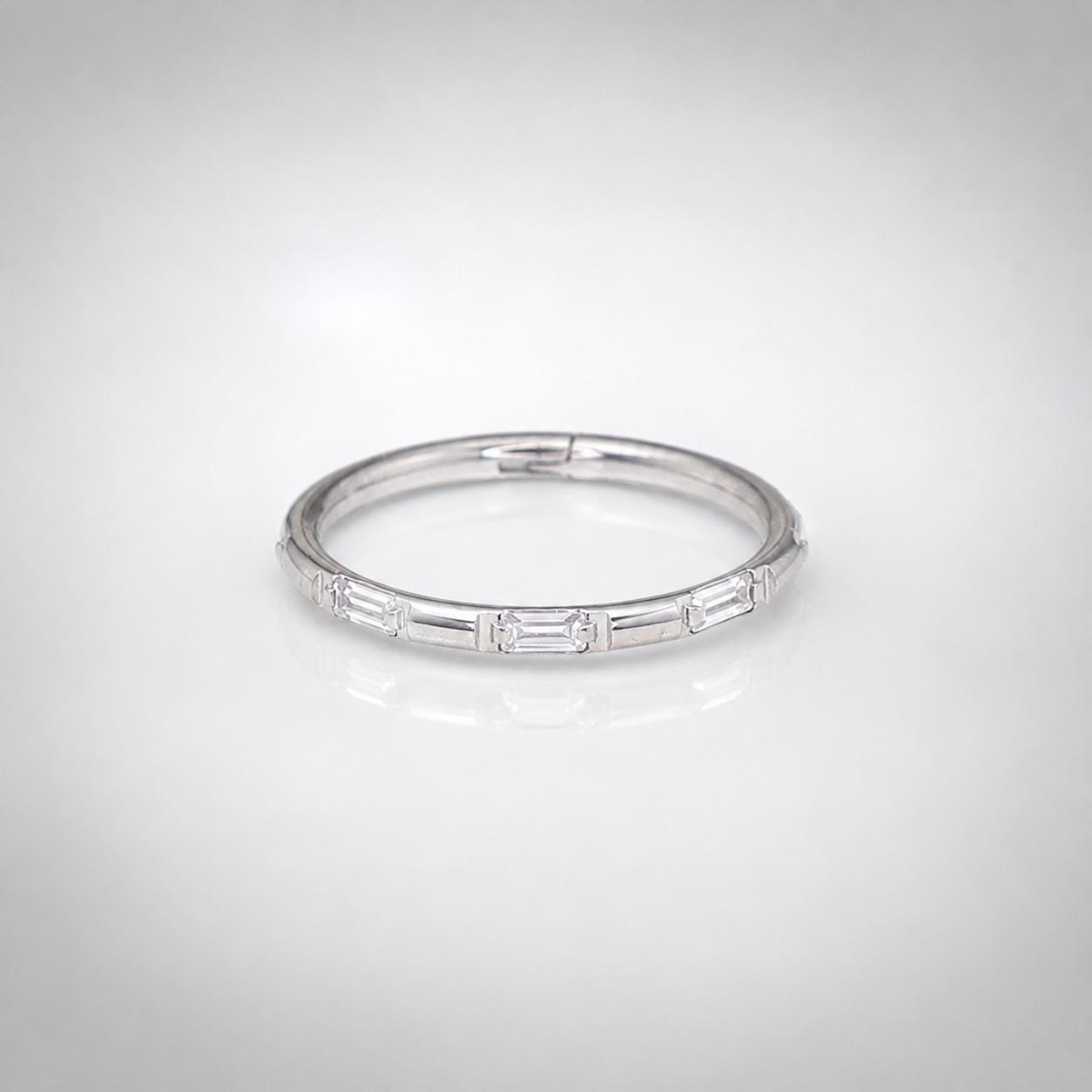 ASTM F136 Titanium Baguette CZ Septum Ring｜16G Hinged Clicker｜Colorful Crystal Daith Jewelry｜Hypoallergenic｜Helix Conch Rook - Image 4