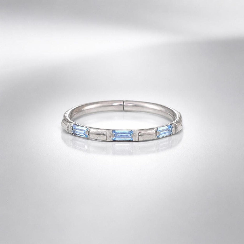 ASTM F136 Titanium Baguette CZ Septum Ring｜16G Hinged Clicker｜Colorful Crystal Daith Jewelry｜Hypoallergenic｜Helix Conch Rook - Image 6