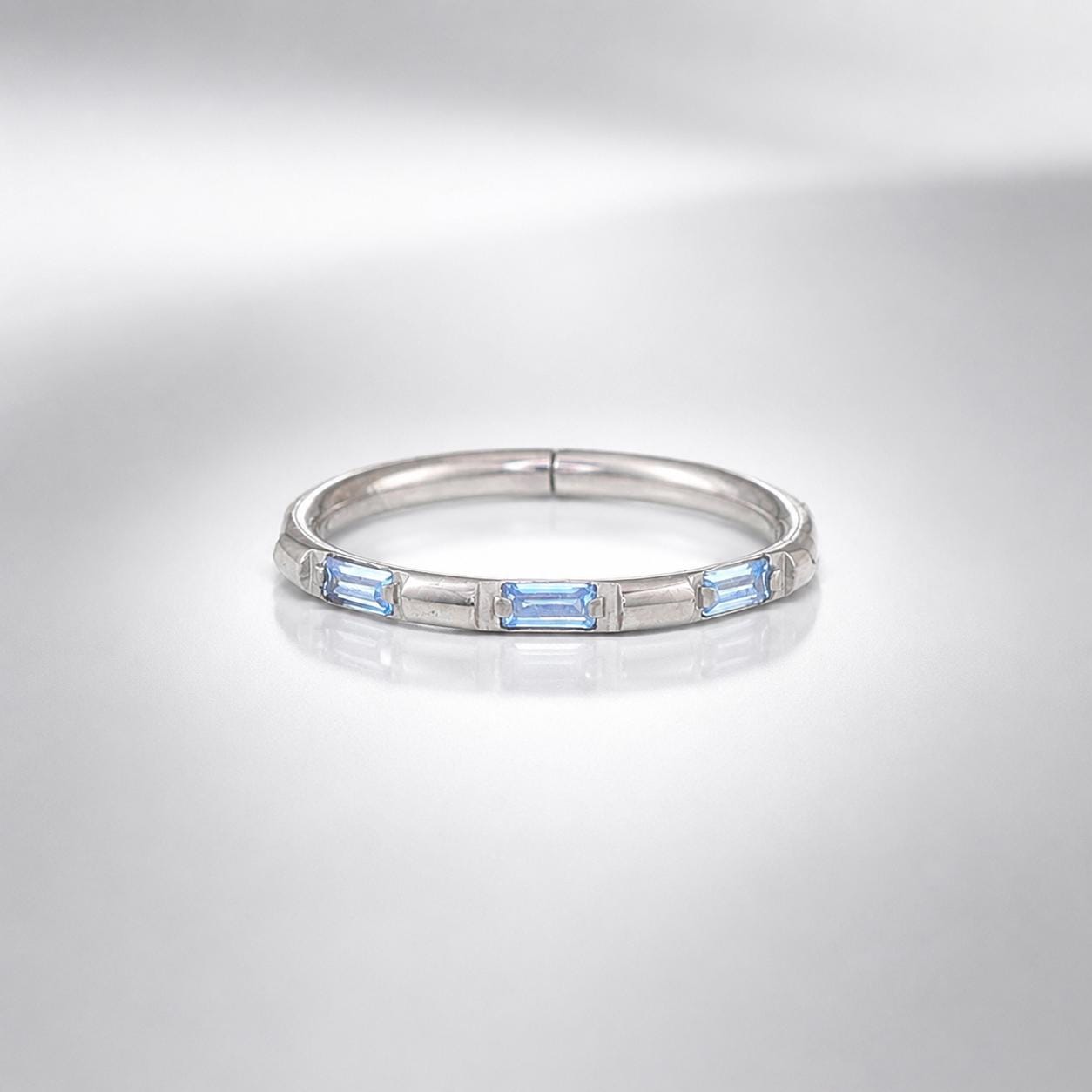 ASTM F136 Titanium Baguette CZ Septum Ring｜16G Hinged Clicker｜Colorful Crystal Daith Jewelry｜Hypoallergenic｜Helix Conch Rook - Image 6