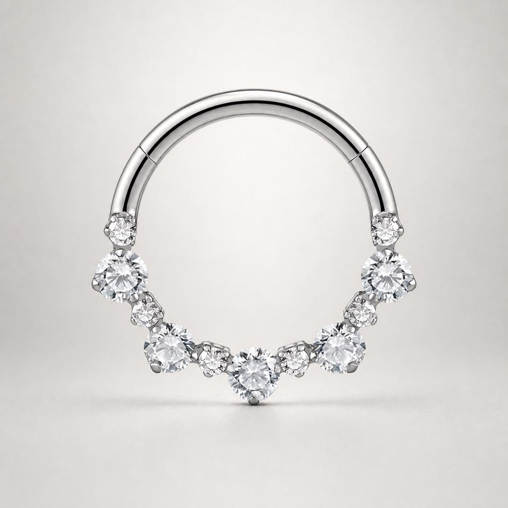 ASTM F136 Titanium Graduated CZ Septum Ring｜16G Hinged Clicker｜Sparkling Daith Jewelry｜Hypoallergenic｜Helix Conch Rook Cartilage - Image 6