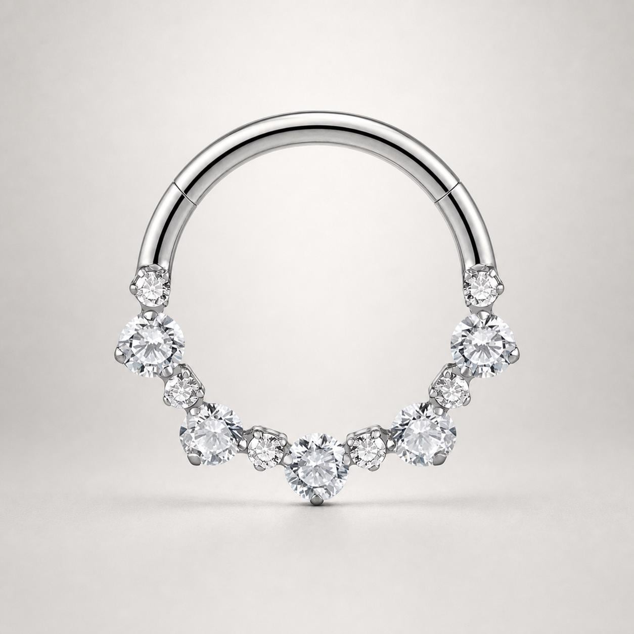 ASTM F136 Titanium Graduated CZ Septum Ring｜16G Hinged Clicker｜Sparkling Daith Jewelry｜Hypoallergenic｜Helix Conch Rook Cartilage - Image 6