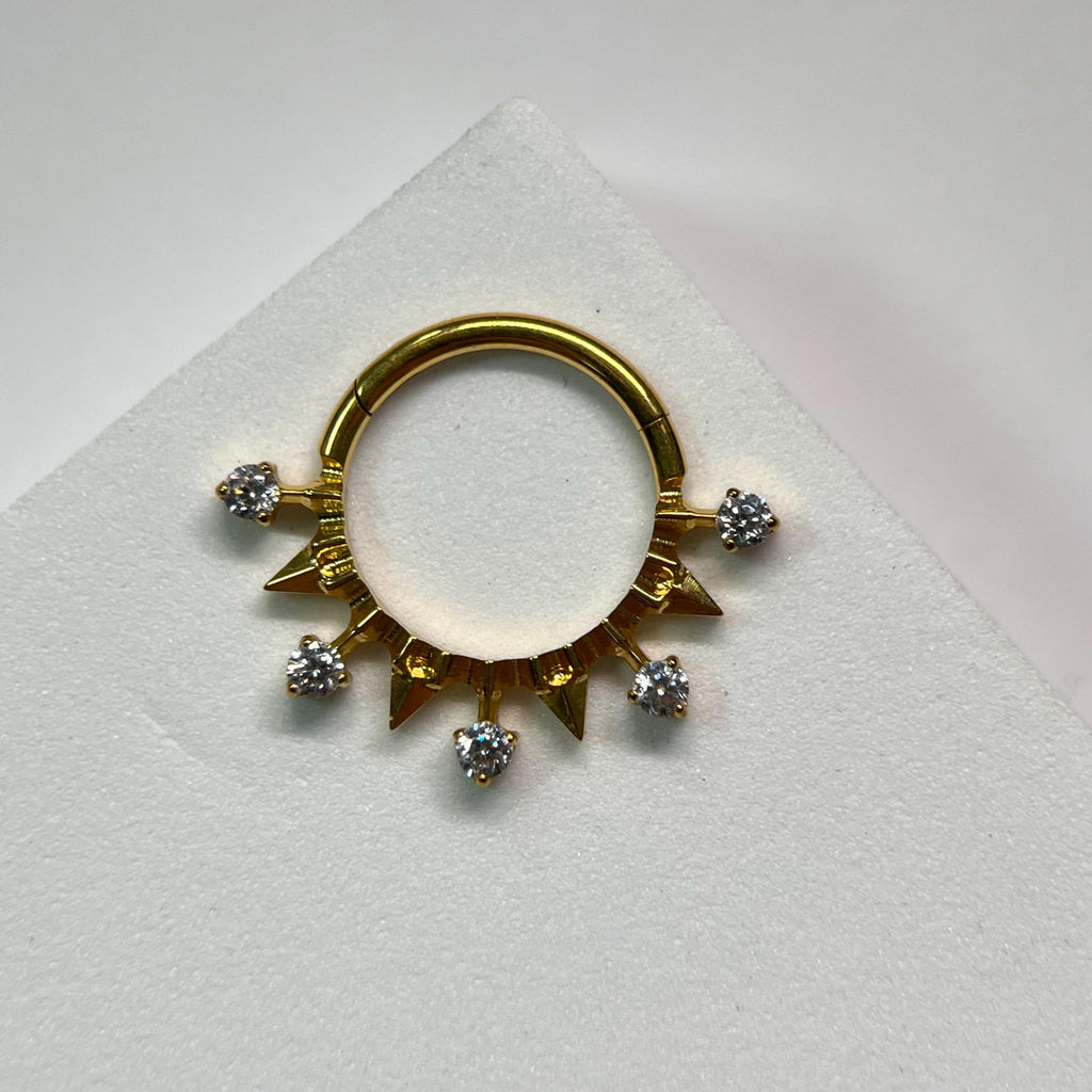 ASTM F136 Titanium Spike CZ Septum Ring｜16G Hinged Clicker｜Gothic Daith Jewelry｜Hypoallergenic｜Helix Conch Rook Cartilage - Image 5