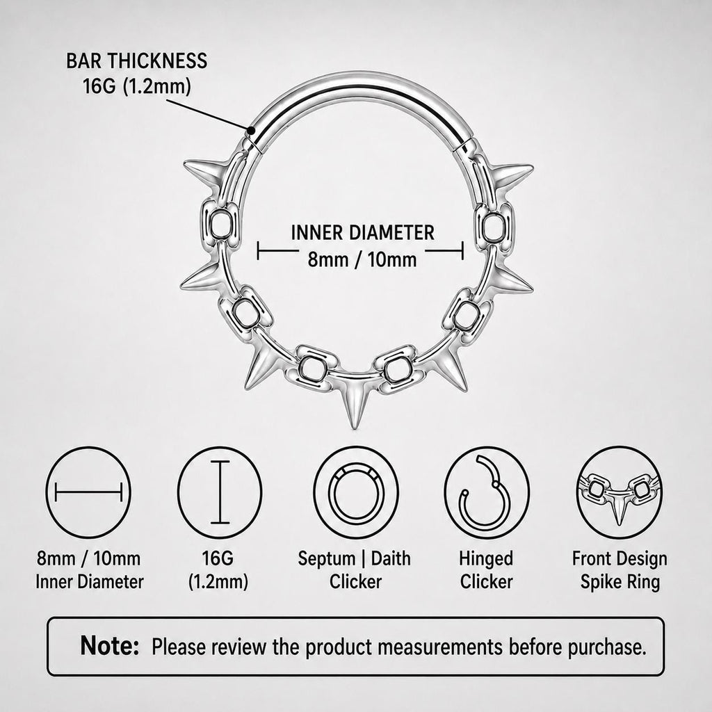 ASTM F136 Titanium Thorn Spike Septum Ring｜16G Hinged Clicker｜Gothic Daith Jewelry｜Hypoallergenic｜Helix Conch Rook Cartilage - Image 5