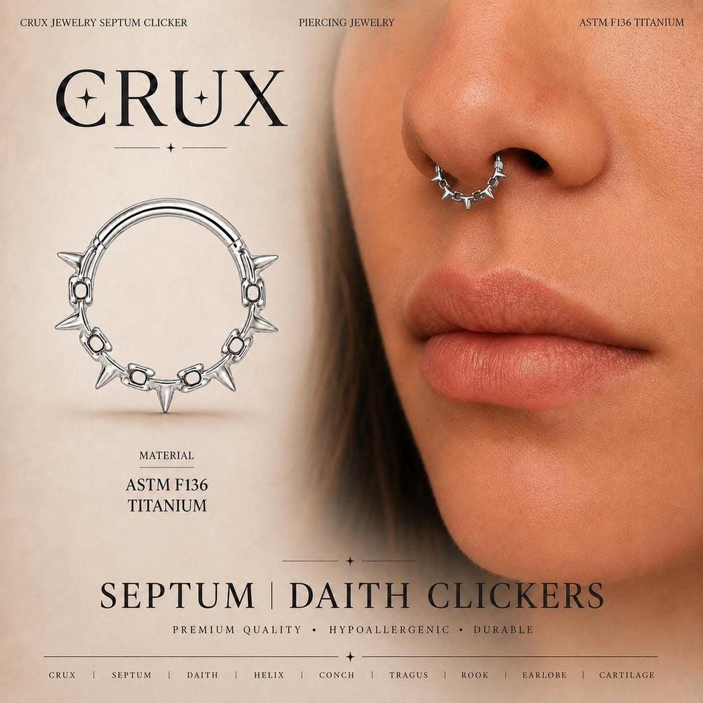 ASTM F136 Titanium Thorn Spike Septum Ring｜16G Hinged Clicker｜Gothic Daith Jewelry｜Hypoallergenic｜Helix Conch Rook Cartilage