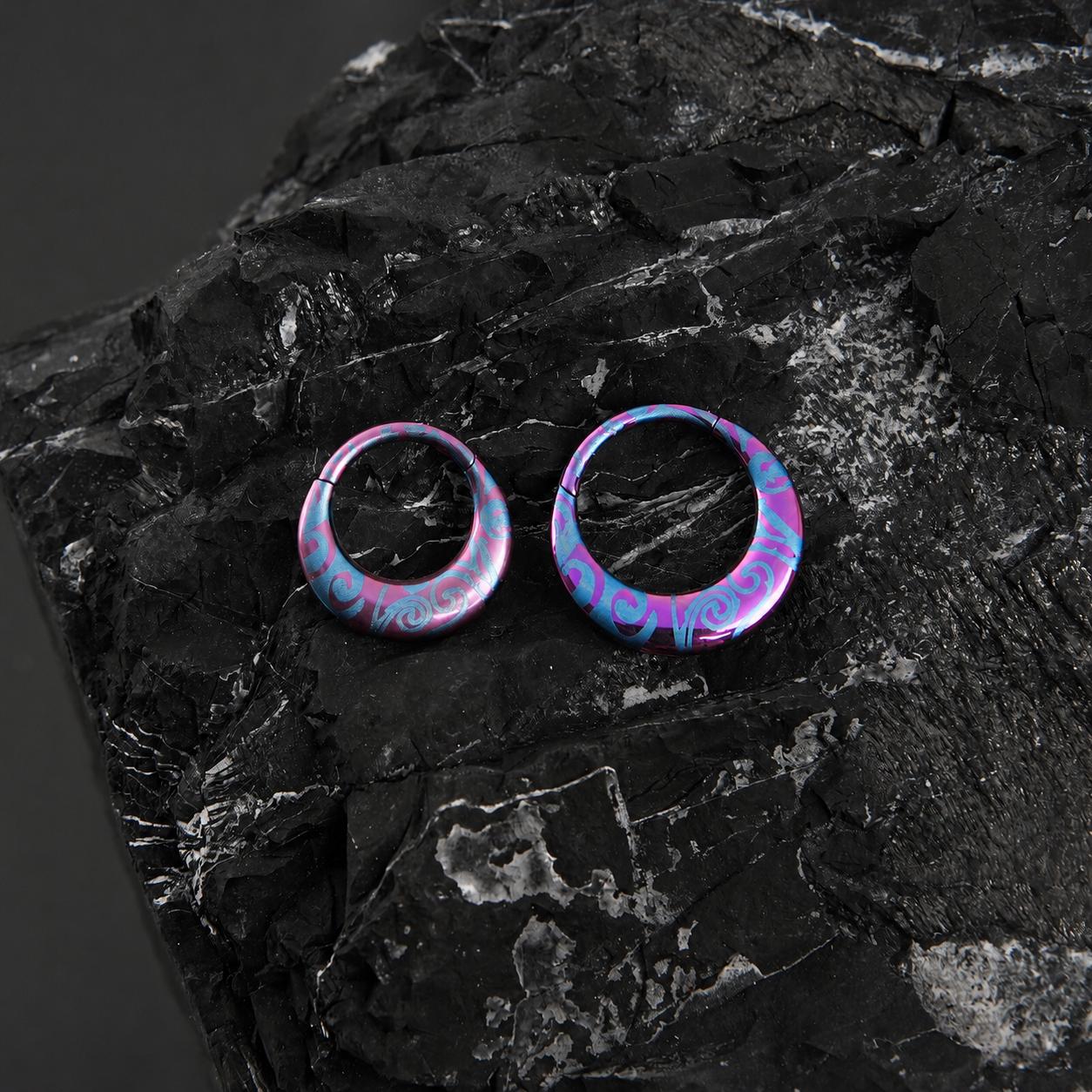 ASTM F136 Titanium Crescent Septum Ring｜16G Hinged Clicker｜Colorful Tribal Swirl Daith Jewelry｜Helix Conch Rook Cartilage - Image 3