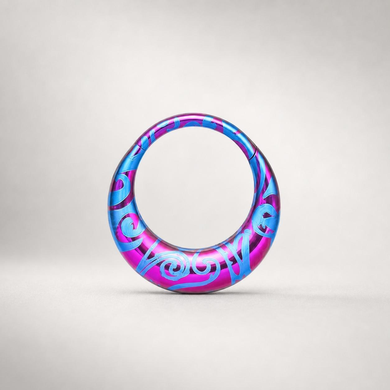 ASTM F136 Titanium Crescent Septum Ring｜16G Hinged Clicker｜Colorful Tribal Swirl Daith Jewelry｜Helix Conch Rook Cartilage - Image 7