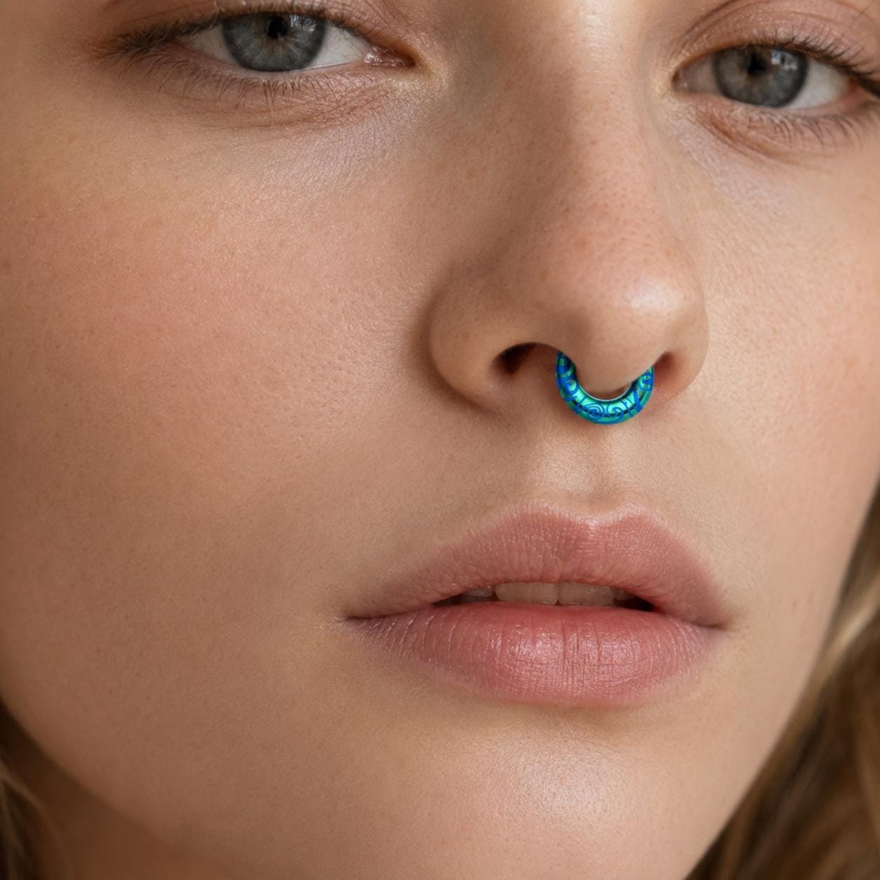 ASTM F136 Titanium Crescent Septum Ring｜16G Hinged Clicker｜Colorful Tribal Swirl Daith Jewelry｜Helix Conch Rook Cartilage - Image 2
