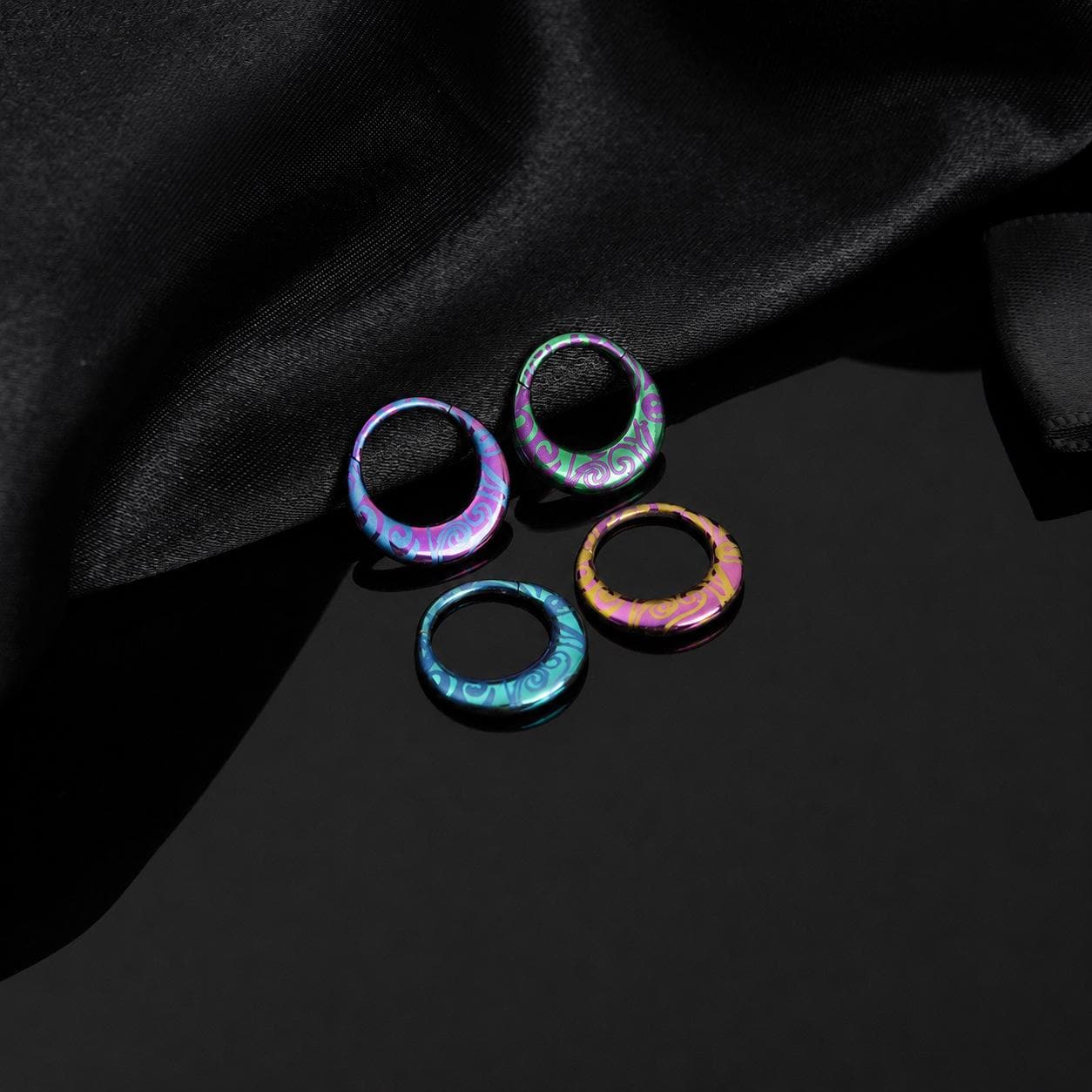 ASTM F136 Titanium Crescent Septum Ring｜16G Hinged Clicker｜Colorful Tribal Swirl Daith Jewelry｜Helix Conch Rook Cartilage - Image 6