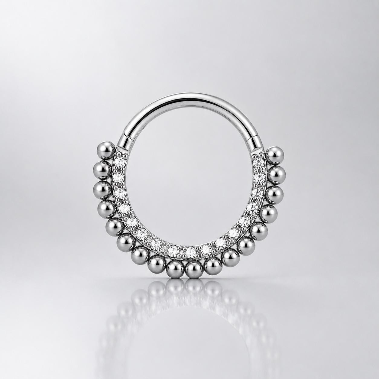ASTM F136 Titanium Beaded CZ Septum Ring｜16G Hinged Clicker｜Sparkling Daith Jewelry｜Hypoallergenic｜Helix Conch Rook Cartilage - Image 8