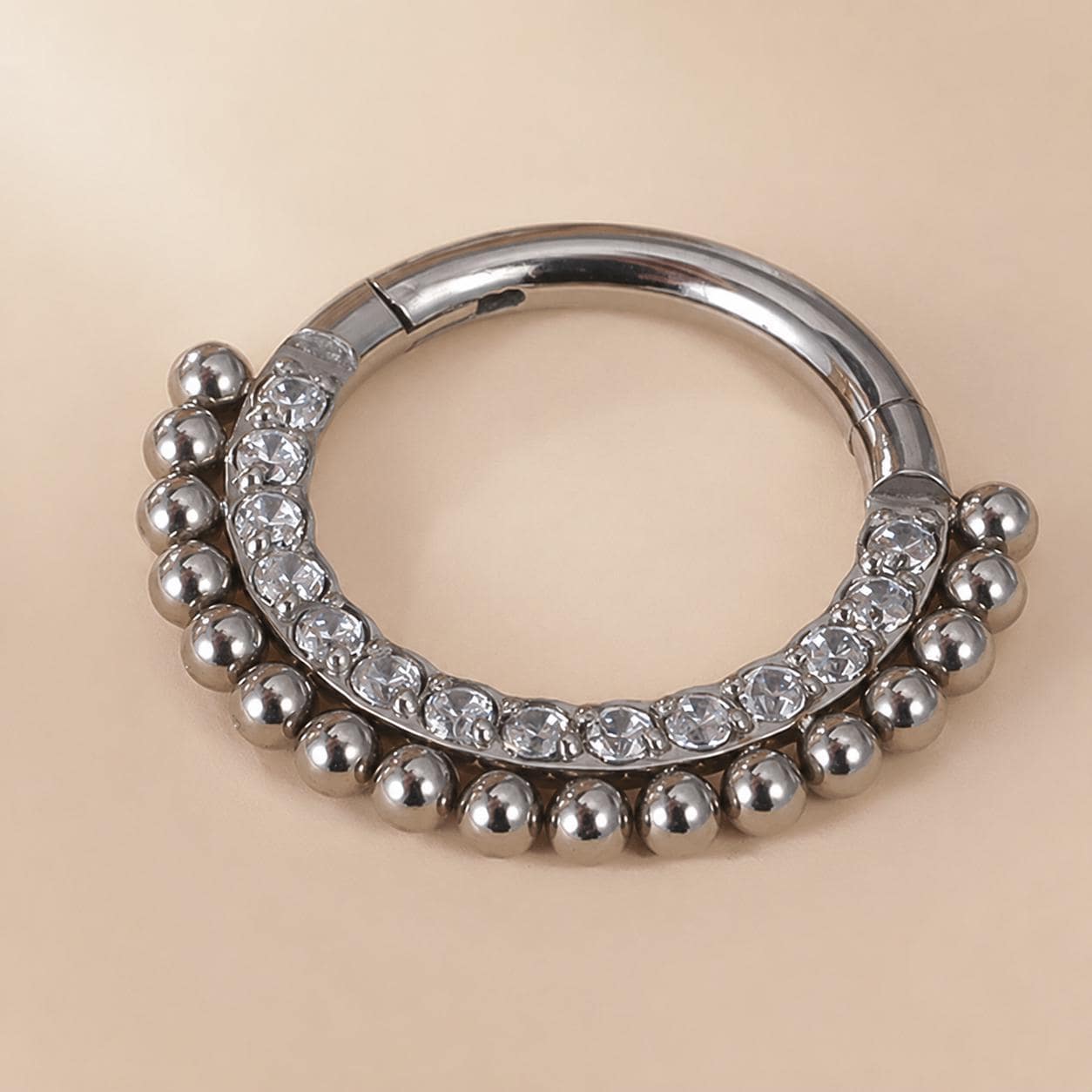 ASTM F136 Titanium Beaded CZ Septum Ring｜16G Hinged Clicker｜Sparkling Daith Jewelry｜Hypoallergenic｜Helix Conch Rook Cartilage - Image 6