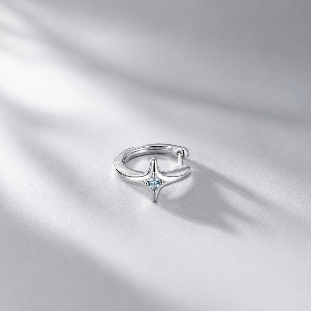 ASTM F136 Titanium North Star Septum Ring｜16G Hinged Clicker｜Blue CZ Daith Jewelry｜Hypoallergenic｜Helix Conch Rook Cartilage - Image 6