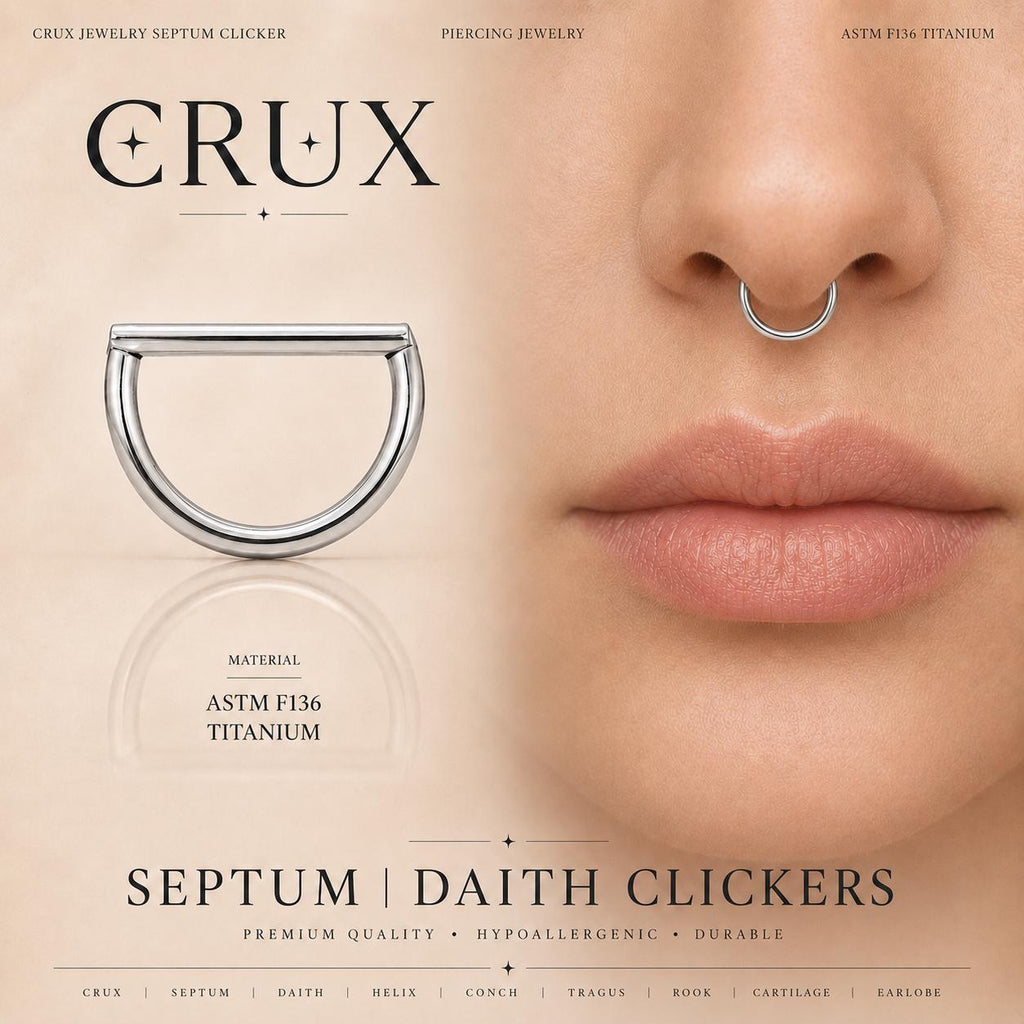 ASTM F136 Titanium D Shape Septum Ring｜16G Hinged Clicker｜Minimalist Daith Jewelry｜Hypoallergenic｜Helix Conch Rook Cartilage