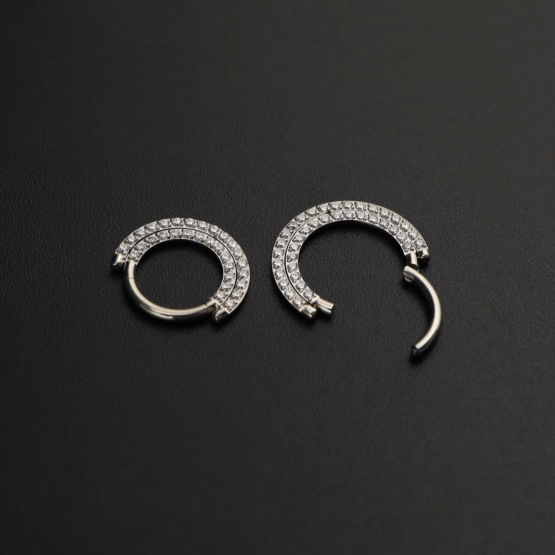 ASTM F136 Titanium Pavé CZ Septum Ring｜16G Double Row Hinged Clicker｜Sparkling Daith Jewelry｜Hypoallergenic｜Helix Conch Rook Cartilage - Image 3