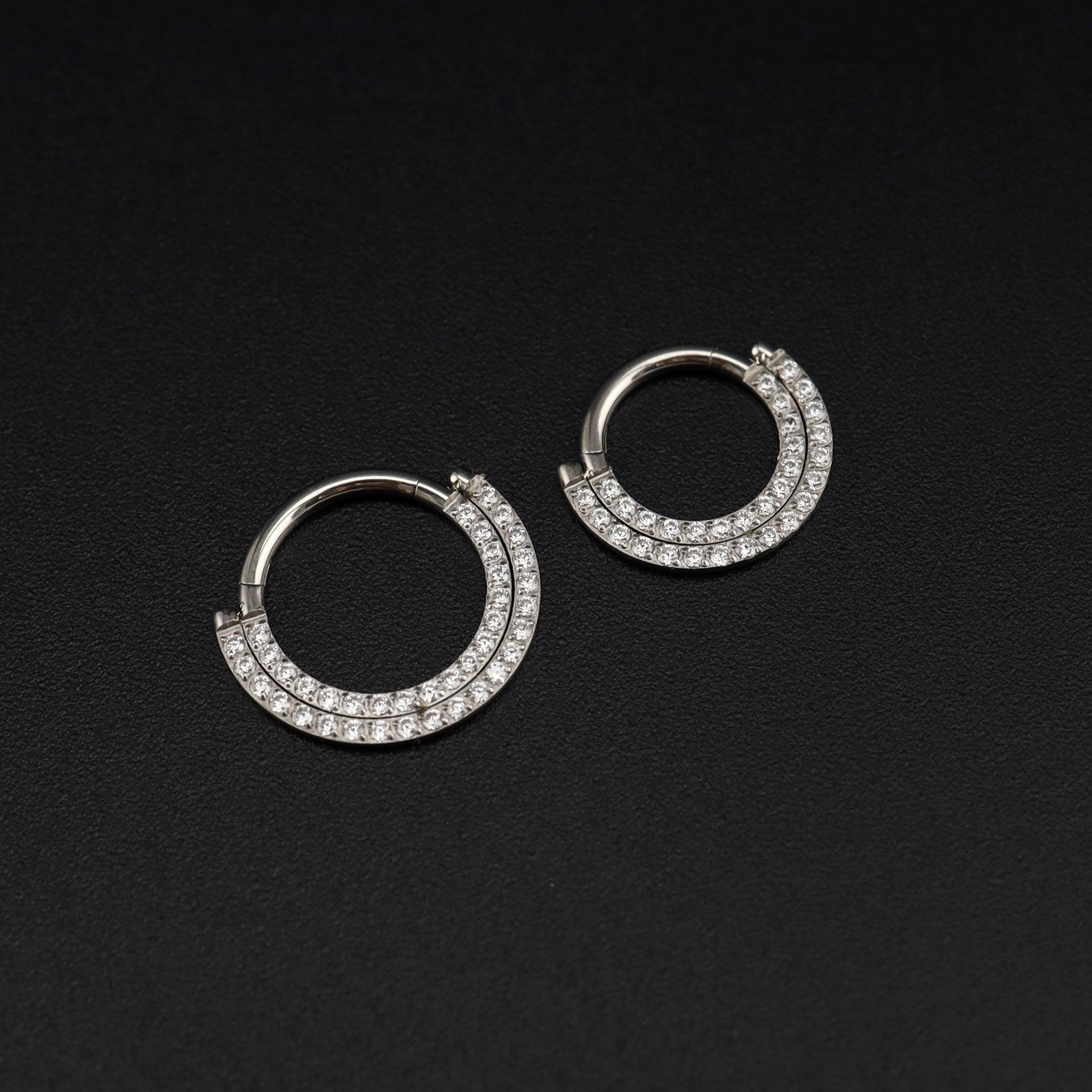 ASTM F136 Titanium Pavé CZ Septum Ring｜16G Double Row Hinged Clicker｜Sparkling Daith Jewelry｜Hypoallergenic｜Helix Conch Rook Cartilage - Image 4
