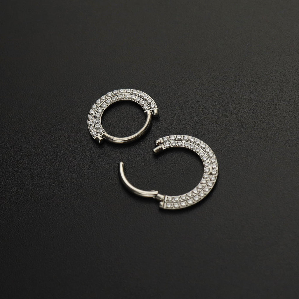 ASTM F136 Titanium Pavé CZ Septum Ring｜16G Double Row Hinged Clicker｜Sparkling Daith Jewelry｜Hypoallergenic｜Helix Conch Rook Cartilage - Image 5