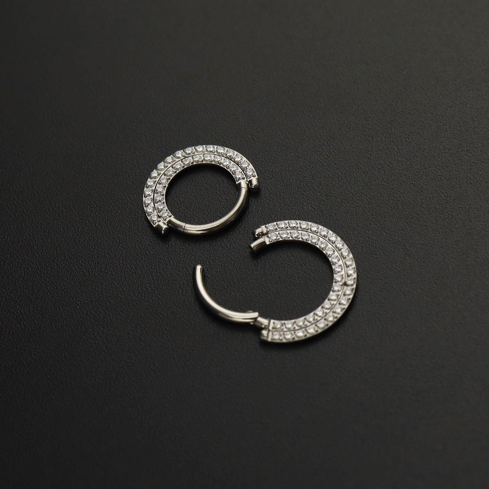 ASTM F136 Titanium Pavé CZ Septum Ring｜16G Double Row Hinged Clicker｜Sparkling Daith Jewelry｜Hypoallergenic｜Helix Conch Rook Cartilage - Image 5