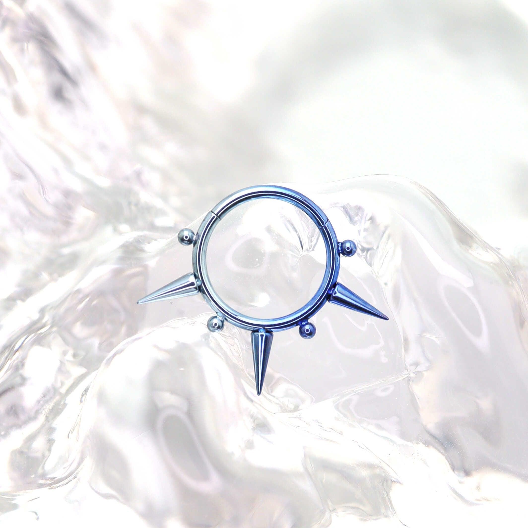 ASTM F136 Titanium Spike & Ball Septum Ring｜16G Hinged Clicker｜Punk Daith Jewelry｜Hypoallergenic｜Helix Conch Rook Cartilage - Image 6