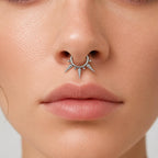 ASTM F136 Titanium Spike & Ball Septum Ring｜16G Hinged Clicker｜Punk Daith Jewelry｜Hypoallergenic｜Helix Conch Rook Cartilage - Image 2