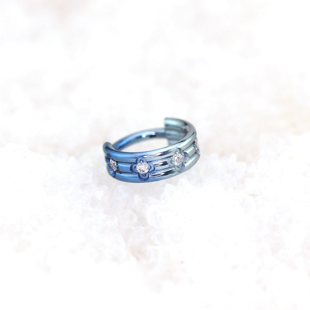 ASTM F136 Titanium Four-Leaf Clover Septum Ring｜16G Hinged Clicker｜Sparkling CZ Daith Jewelry｜Hypoallergenic｜Helix Conch Rook Cartilage - Image 5