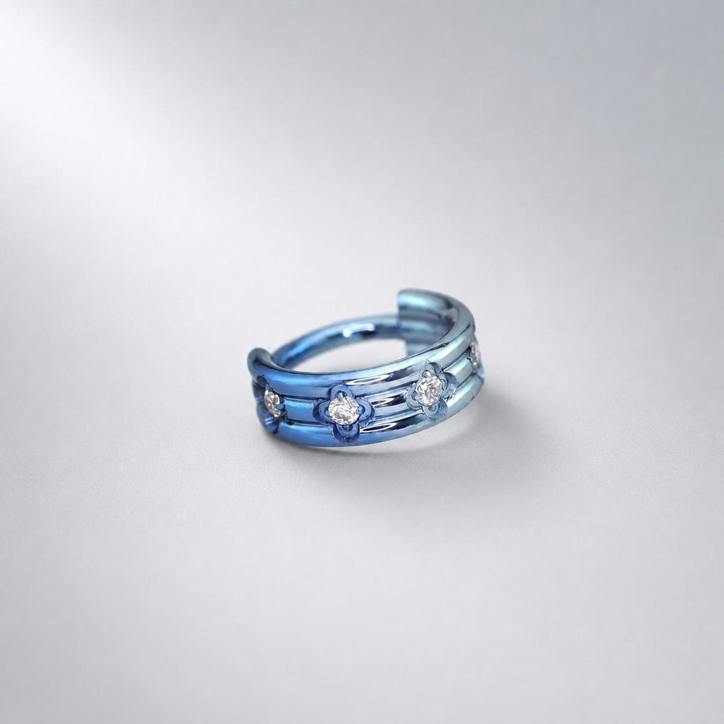 ASTM F136 Titanium Four-Leaf Clover Septum Ring｜16G Hinged Clicker｜Sparkling CZ Daith Jewelry｜Hypoallergenic｜Helix Conch Rook Cartilage - Image 8