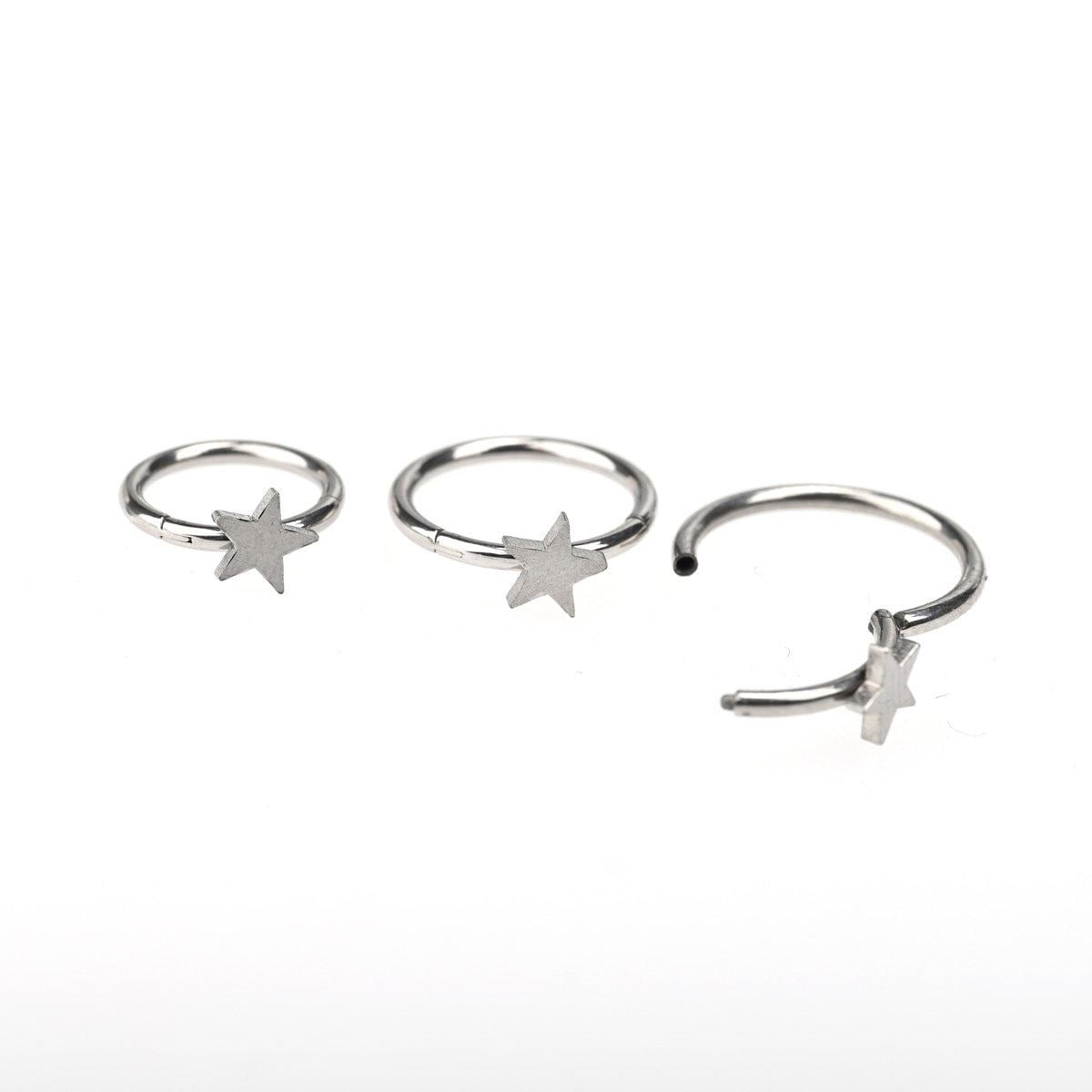ASTM F136 Titanium Star & Cross Septum Ring｜16G Hinged Clicker｜Minimalist Daith Jewelry｜Hypoallergenic｜Helix Conch Rook Cartilage - Image 4